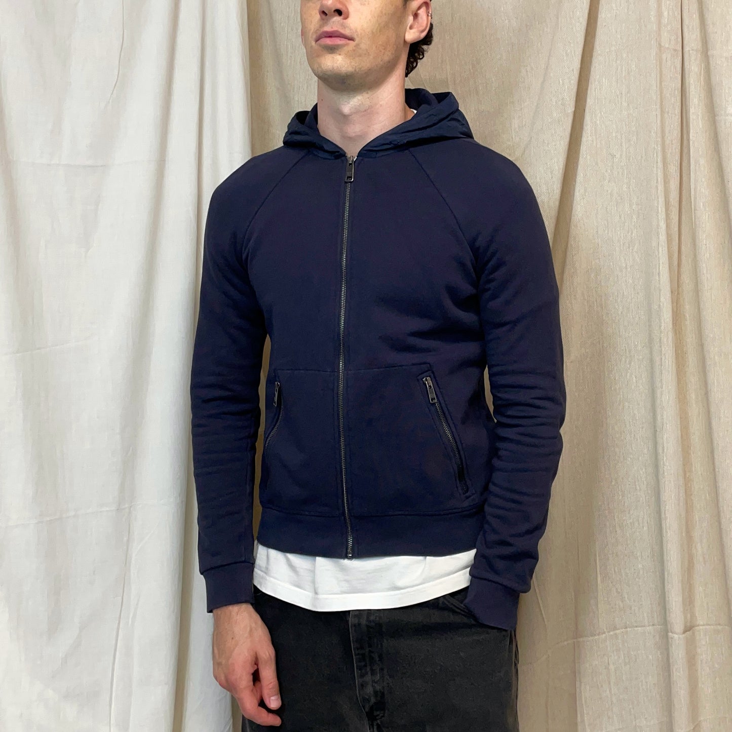 Prada Sport Navy 2015 Nylon Hood Zip-Through Hoodie