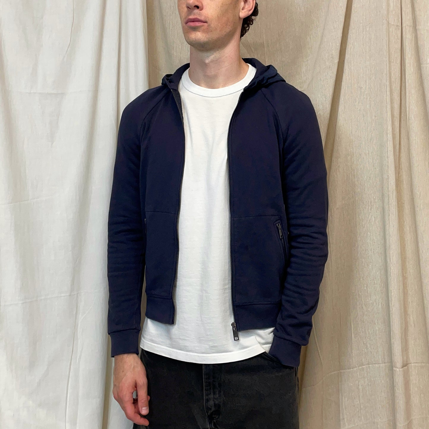 Prada Sport Navy 2015 Nylon Hood Zip-Through Hoodie