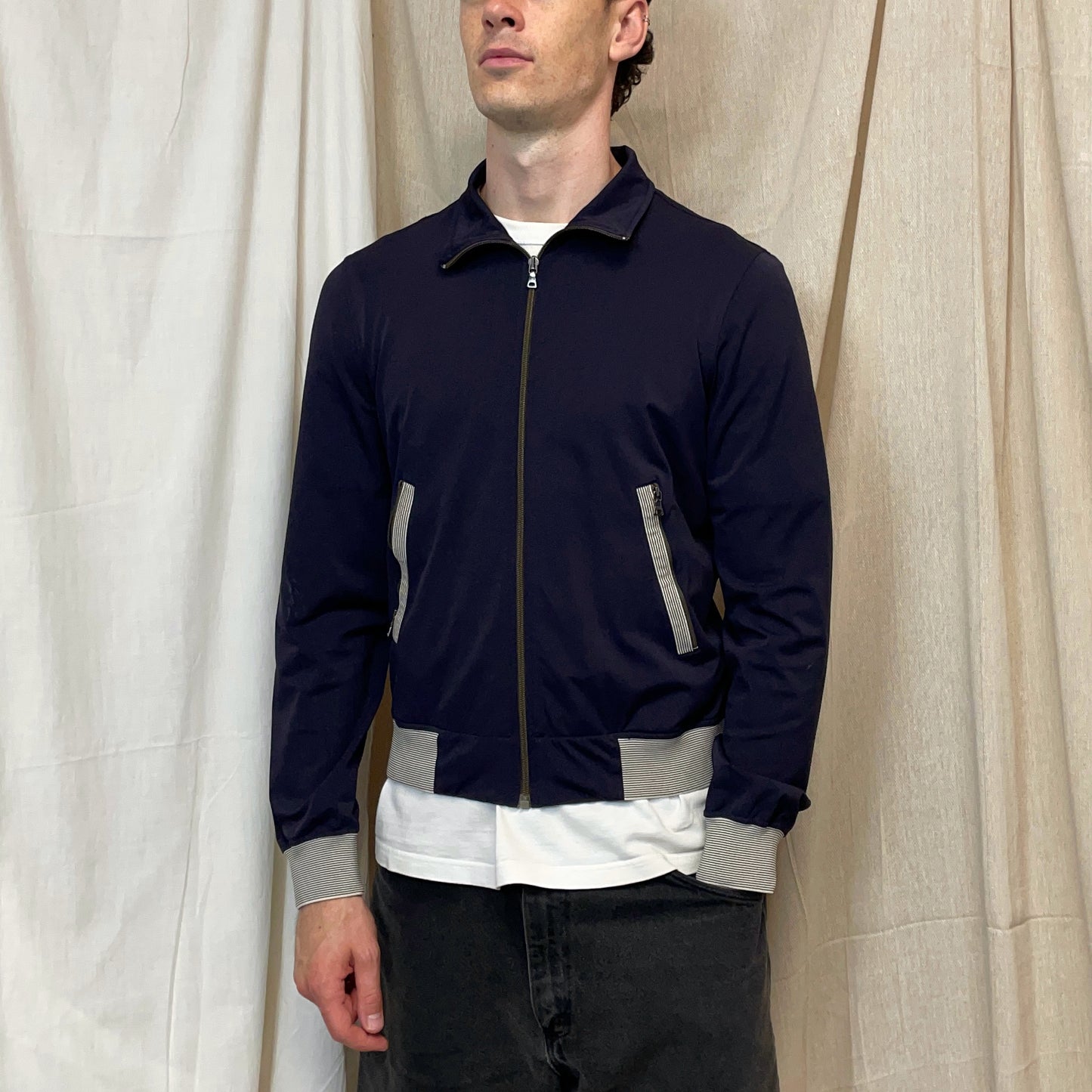 Prada Sport Navy 00s Nylon Stripe Detailed Track Jacket