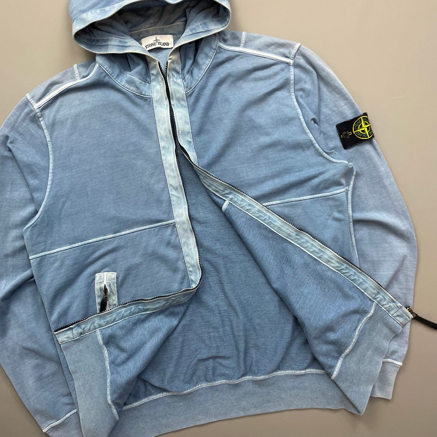 Stone Island Blue Two-Tone SS14 Lightweight Hoodie