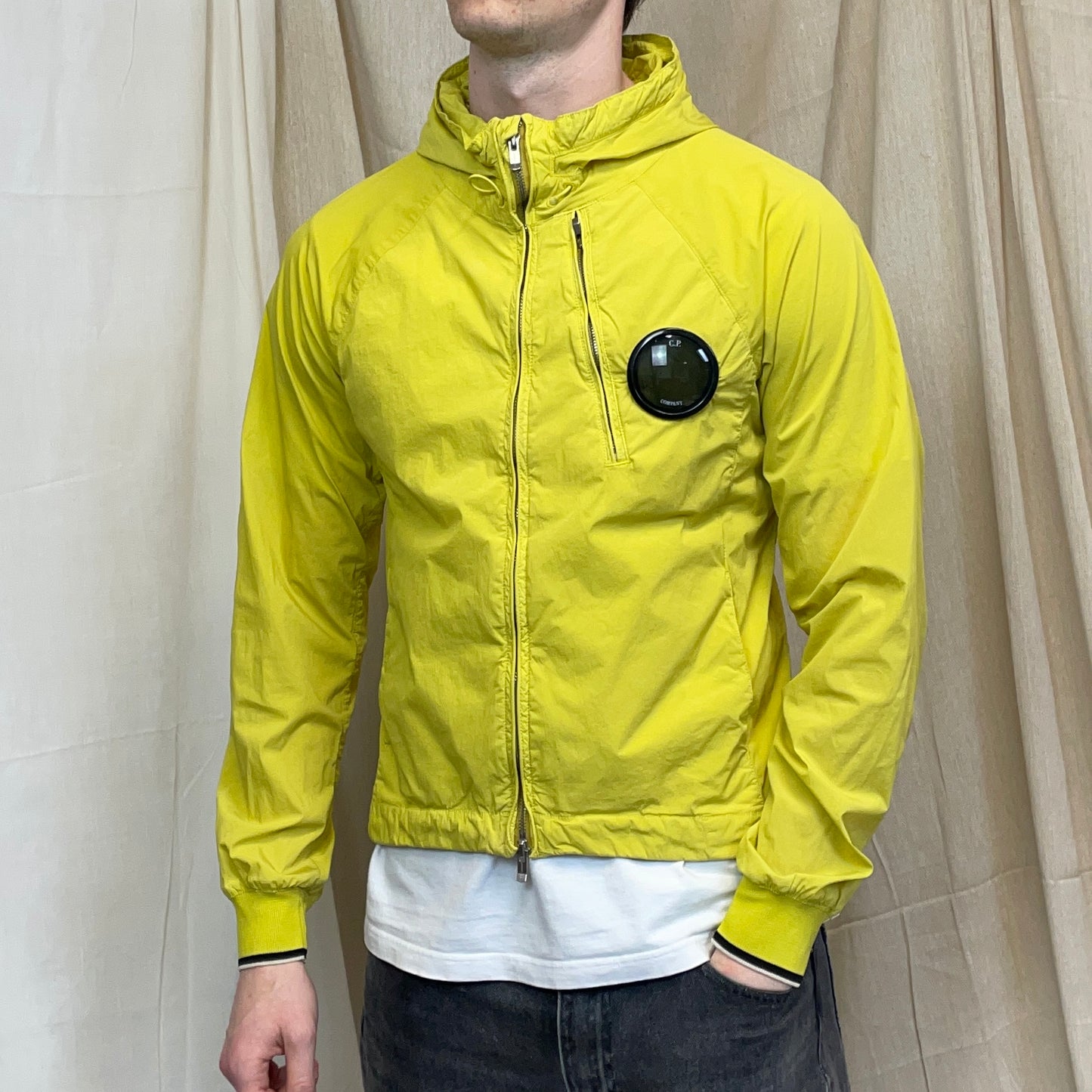 C.P. Company Yellow Nycra Nylon Chest Lens Hooded Windbreaker Jacket