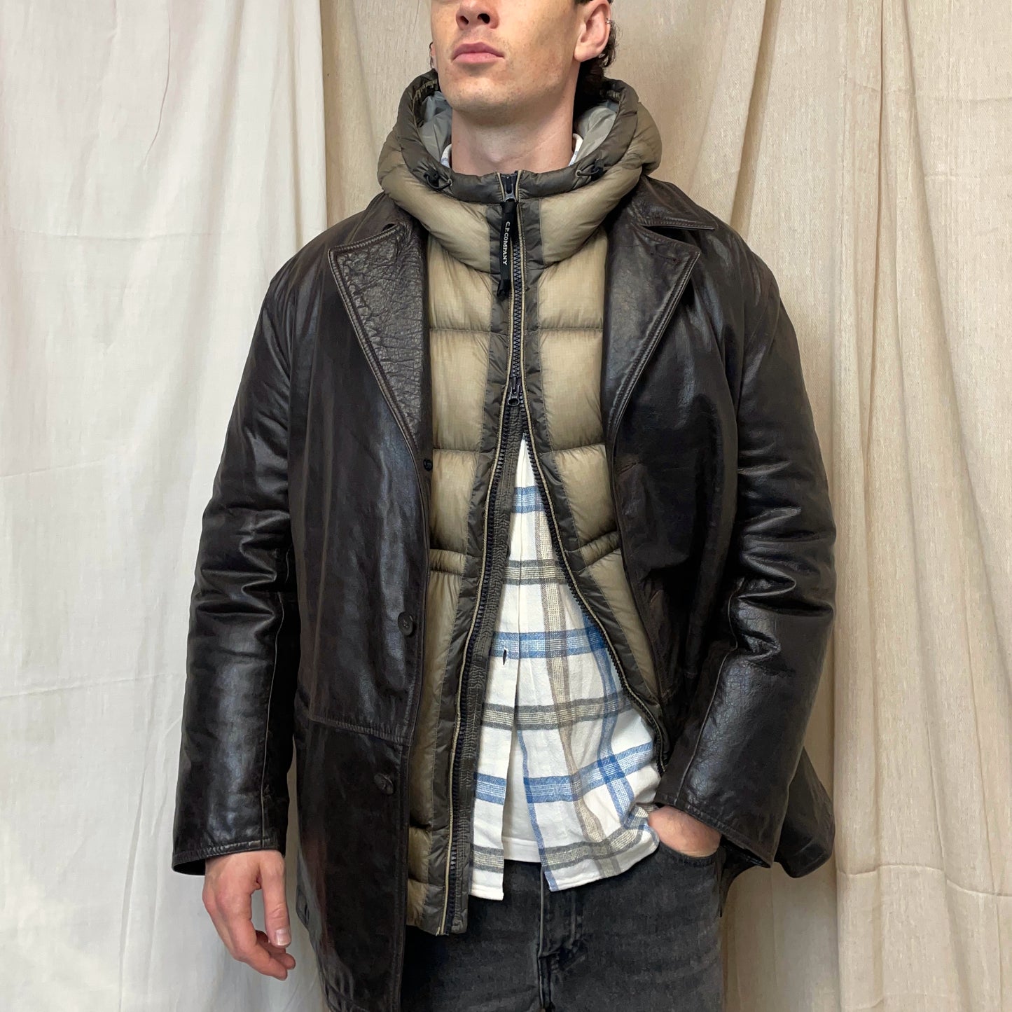 Armani Jeans Brown 90s Leather Overcoat