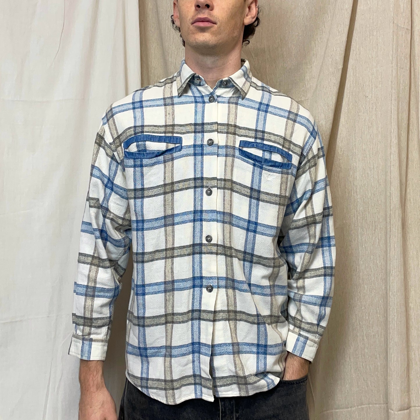 Emporio Armani White, Blue & Brown 80s Check Pocket Shirt
