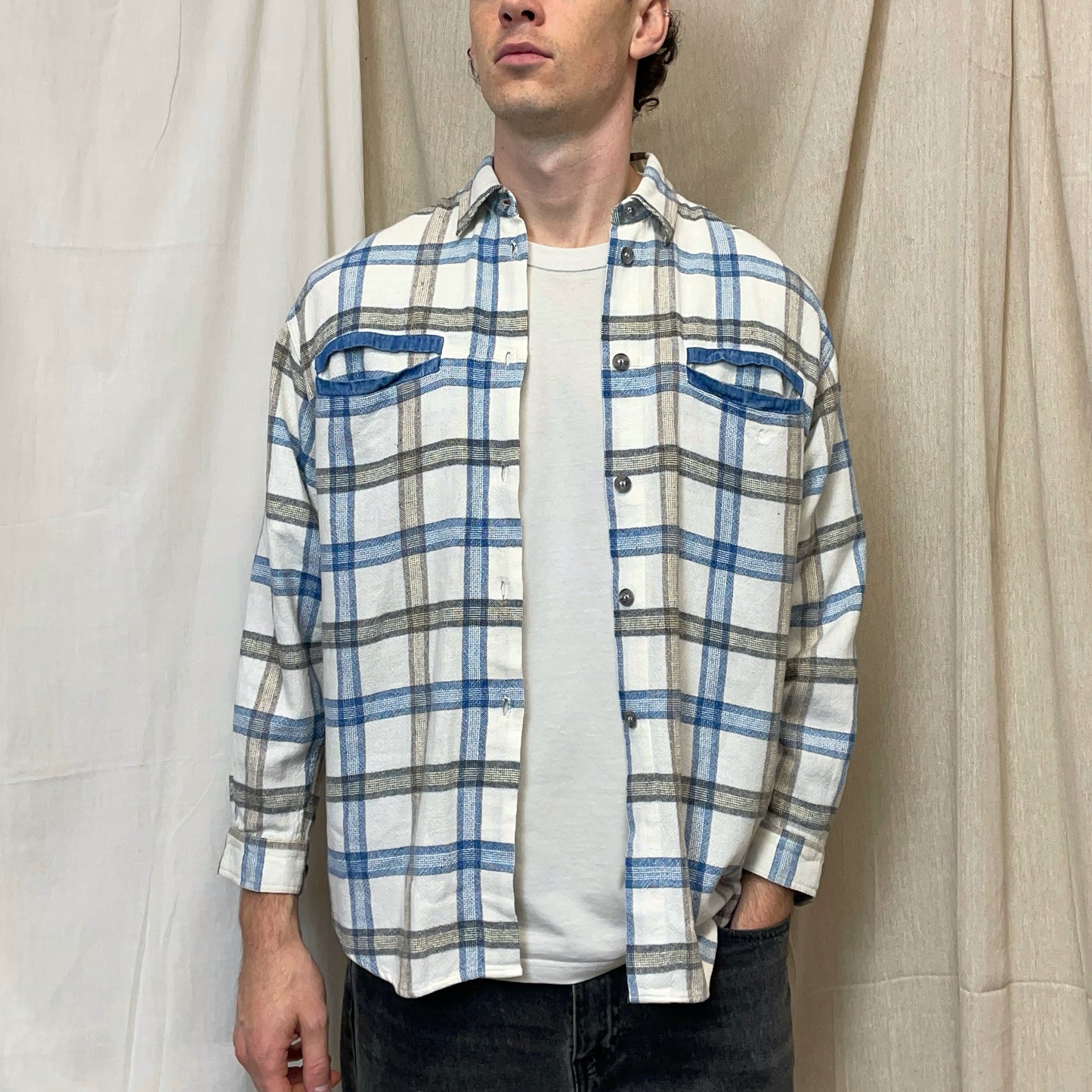 Emporio Armani White, Blue & Brown 80s Check Pocket Shirt