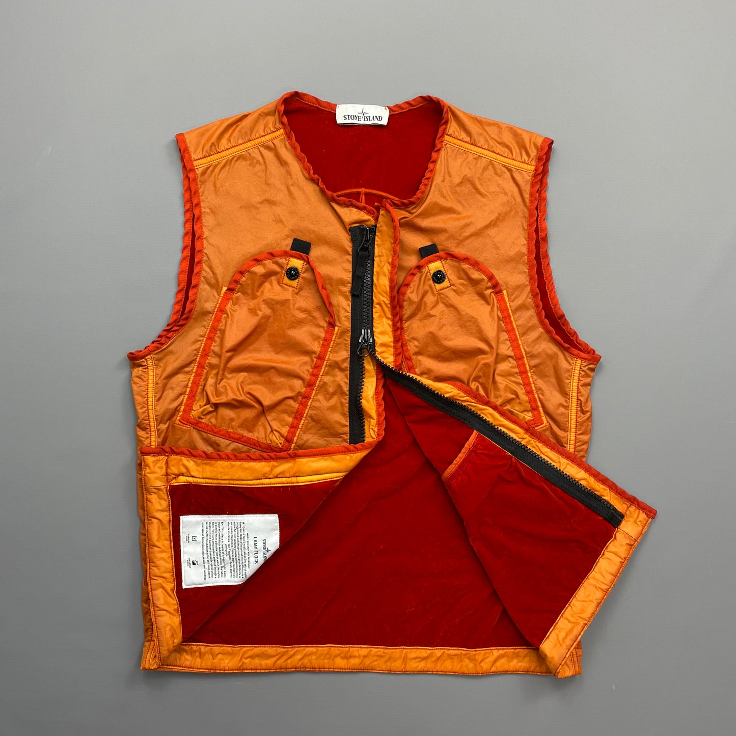Stone Island Orange AW19 Lamy Flock Emblem Gilet Vest