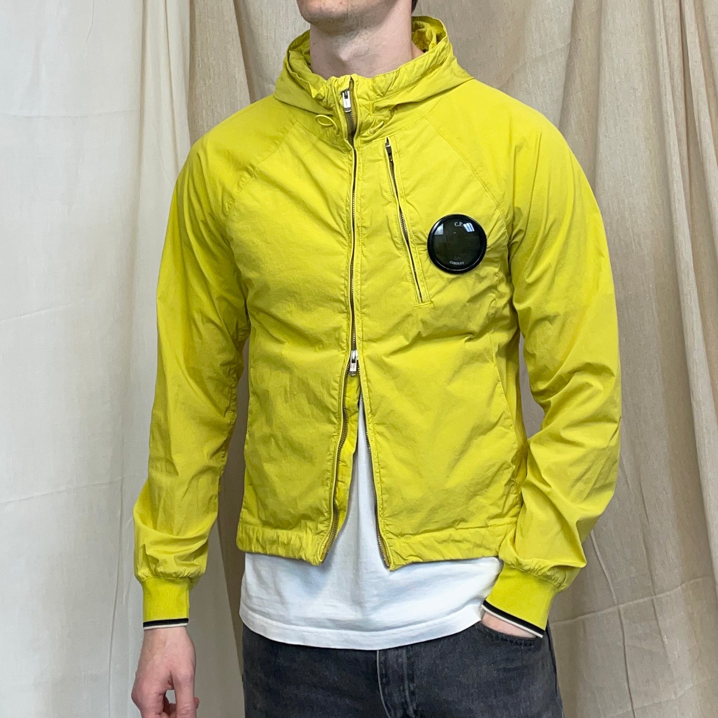 C.P. Company Yellow Nycra Nylon Chest Lens Hooded Windbreaker Jacket