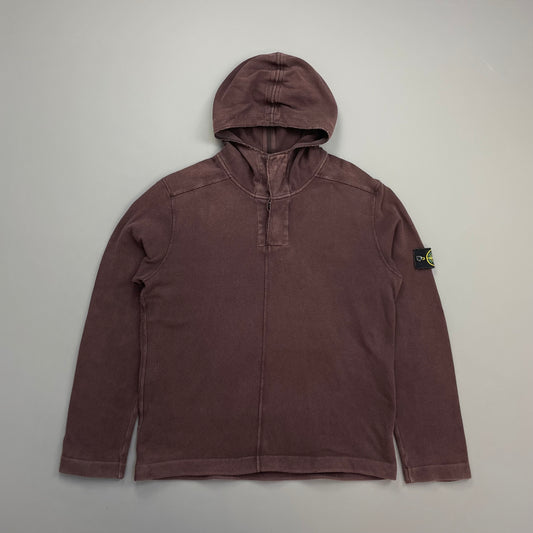 Stone Island Burgundy AW08 Button-Up Hooded Centre-Seam Pullover Jumper