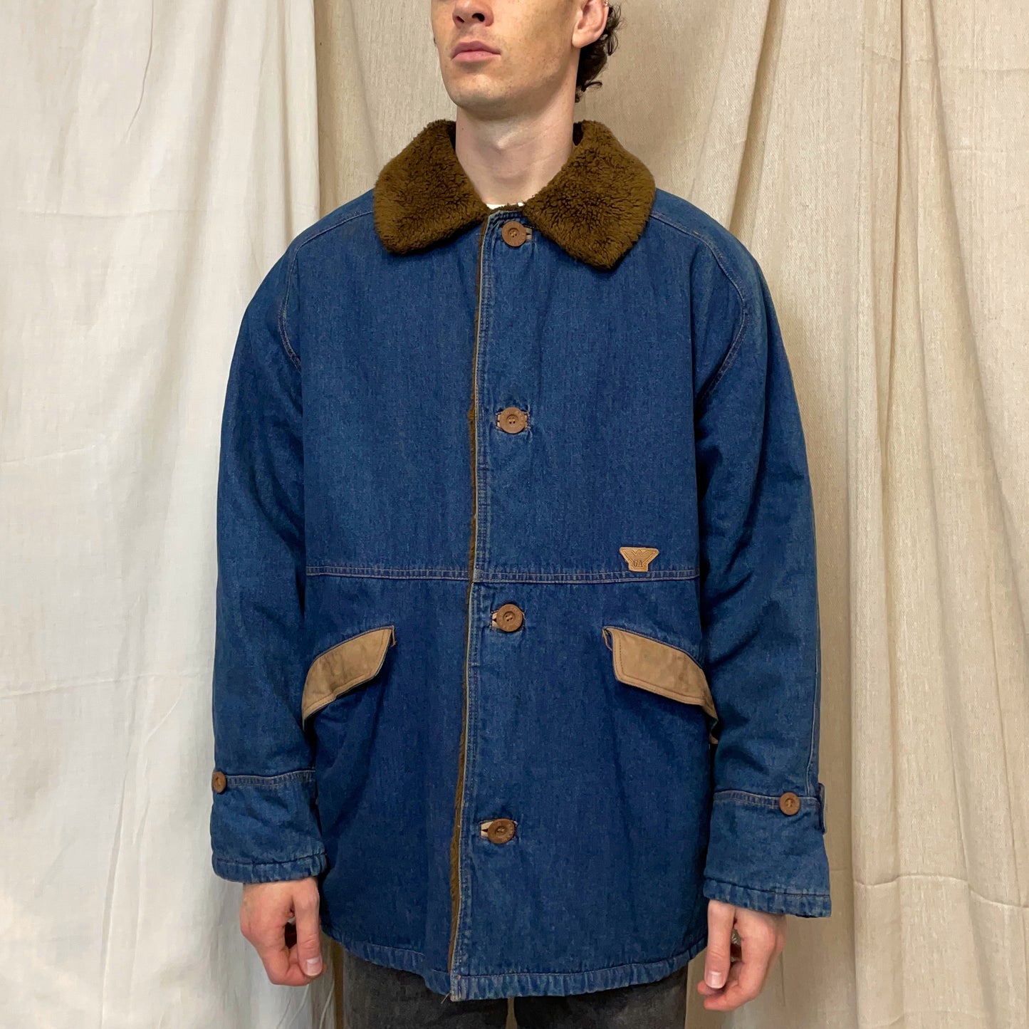 Emporio Armani Blue & Brown 80s Faux Fur Overcoat