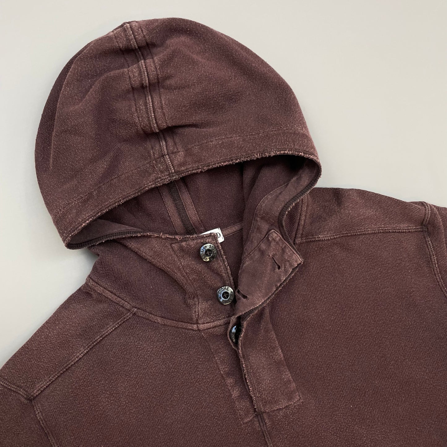 Stone Island Burgundy AW08 Button-Up Hooded Centre-Seam Pullover Jumper