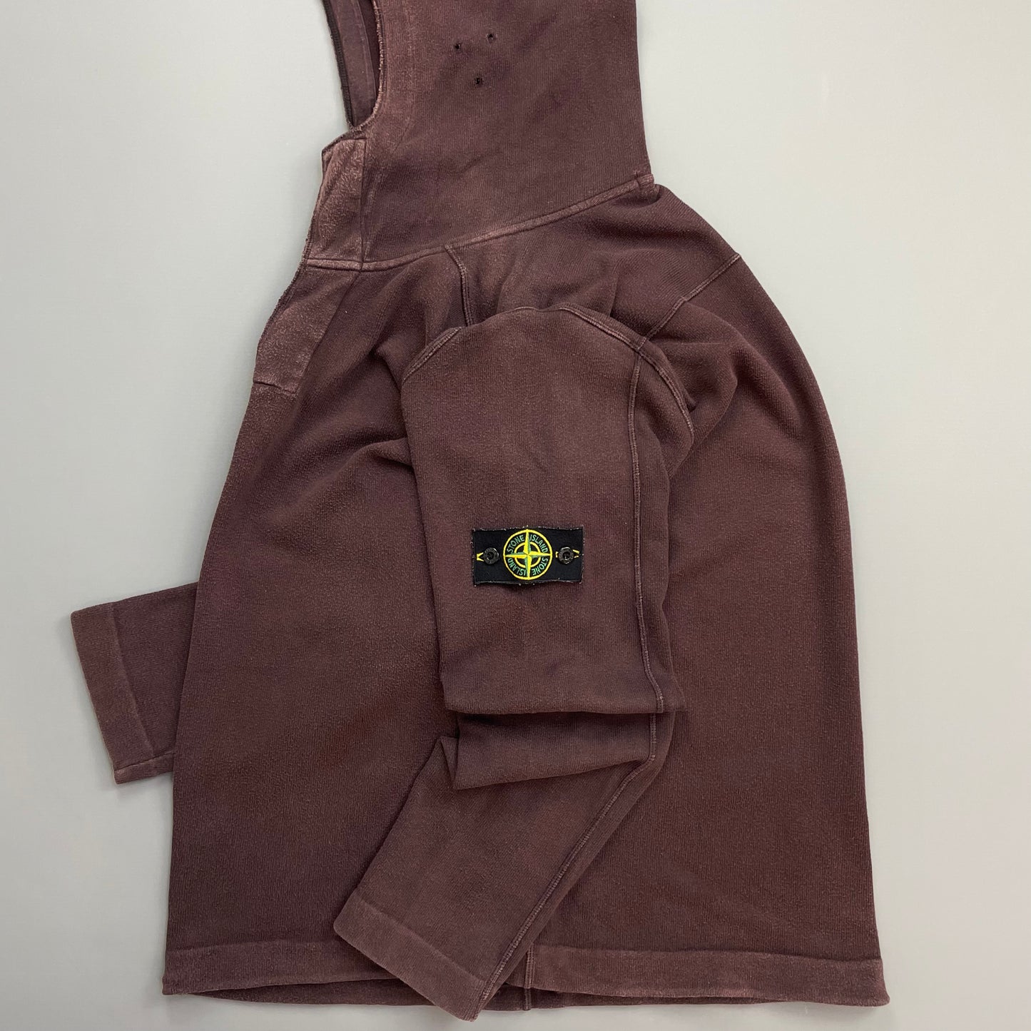 Stone Island Burgundy AW08 Button-Up Hooded Centre-Seam Pullover Jumper