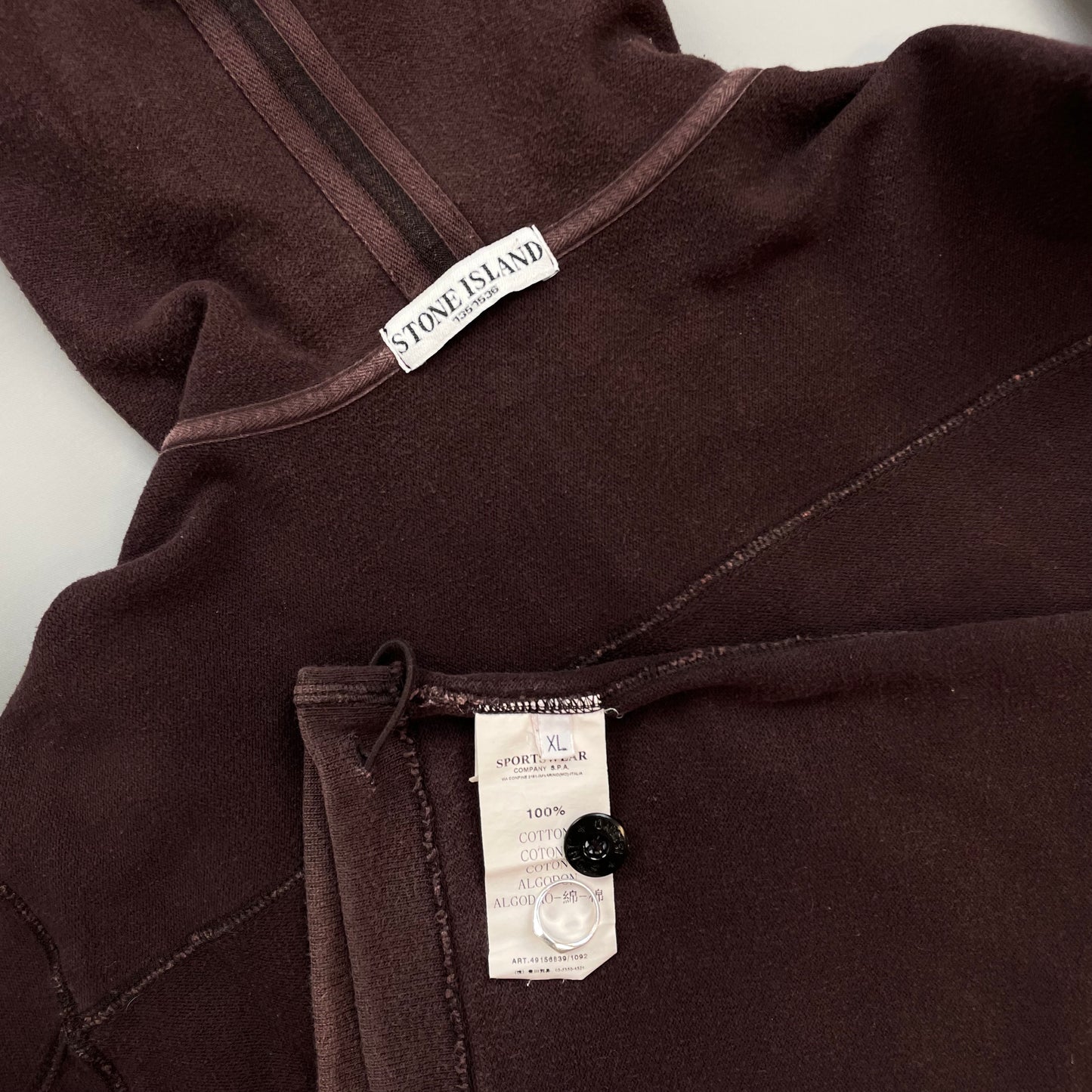 Stone Island Burgundy AW08 Button-Up Hooded Centre-Seam Pullover Jumper