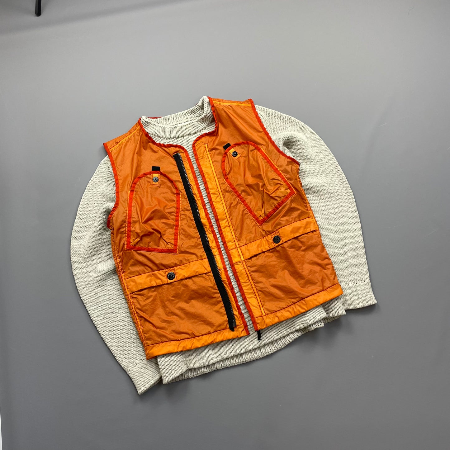 Stone Island Orange AW19 Lamy Flock Emblem Gilet Vest