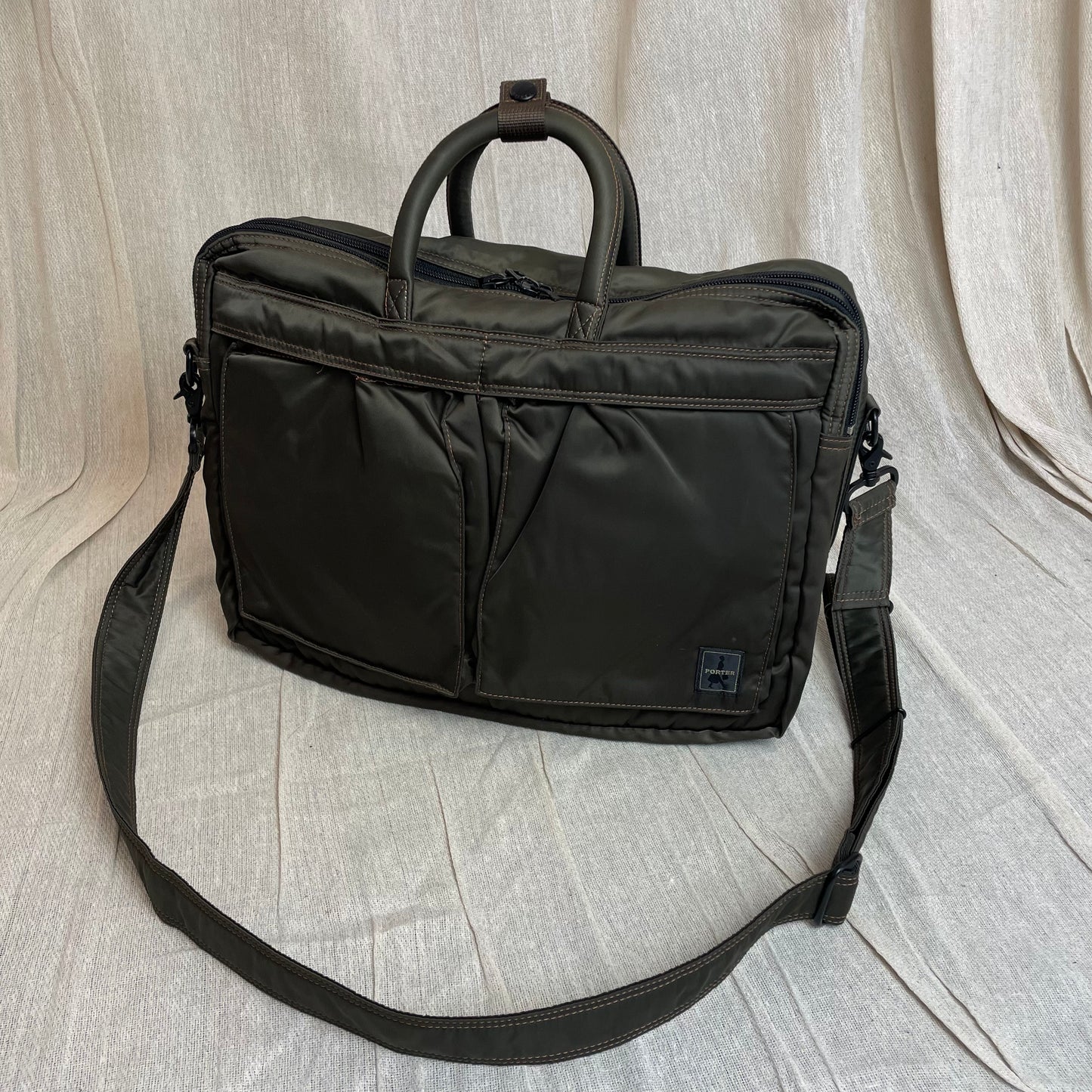 Porter International Khaki Nylon Crossbody & Handheld Briefcase Bag