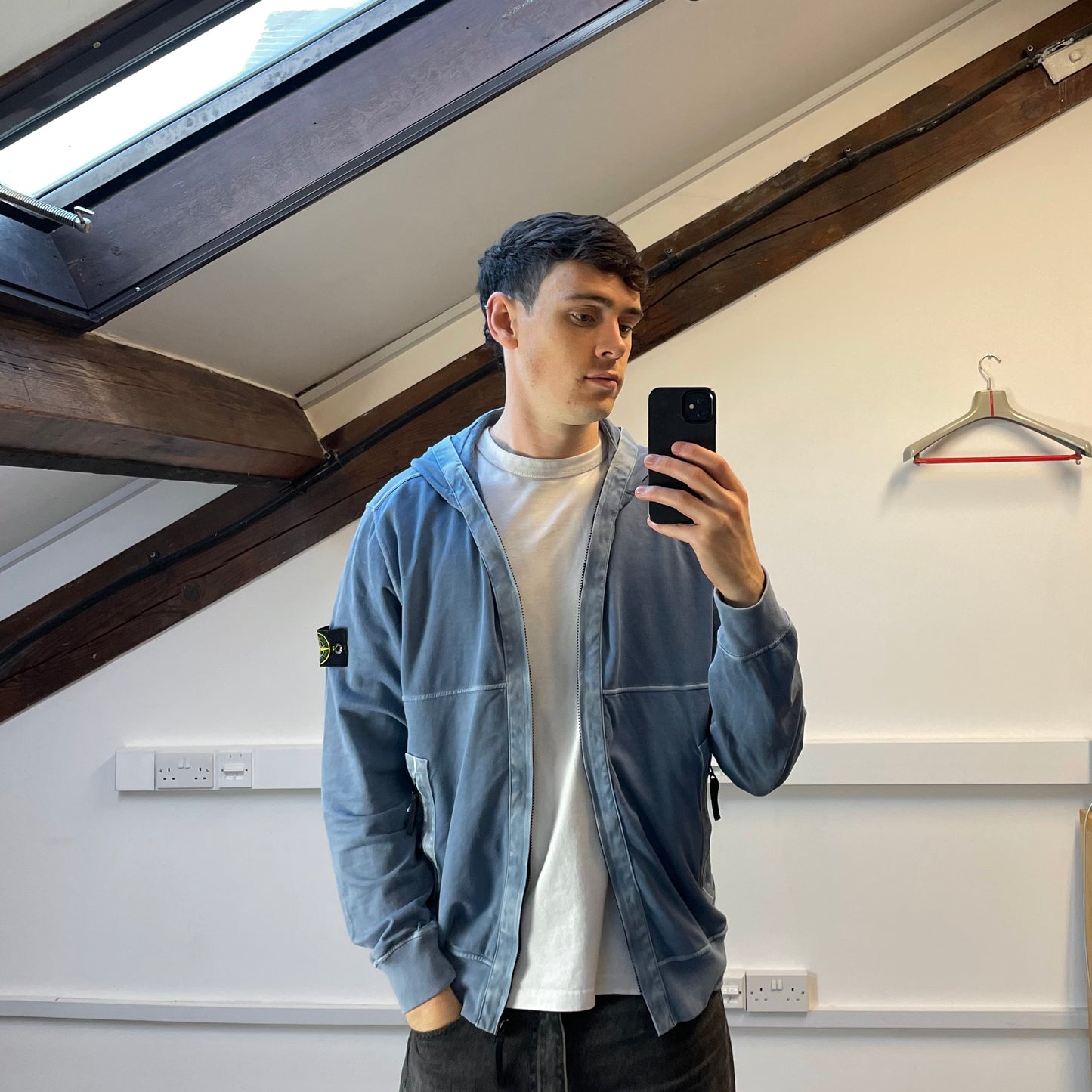 Stone Island Blue Two-Tone SS14 Lightweight Hoodie