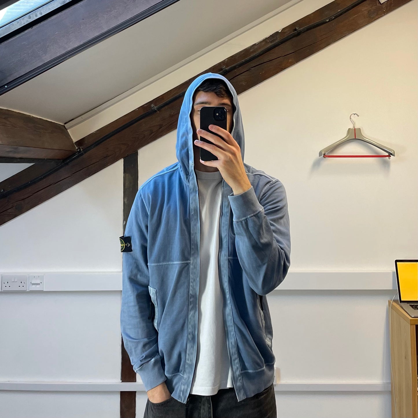 Stone Island Blue Two-Tone SS14 Lightweight Hoodie