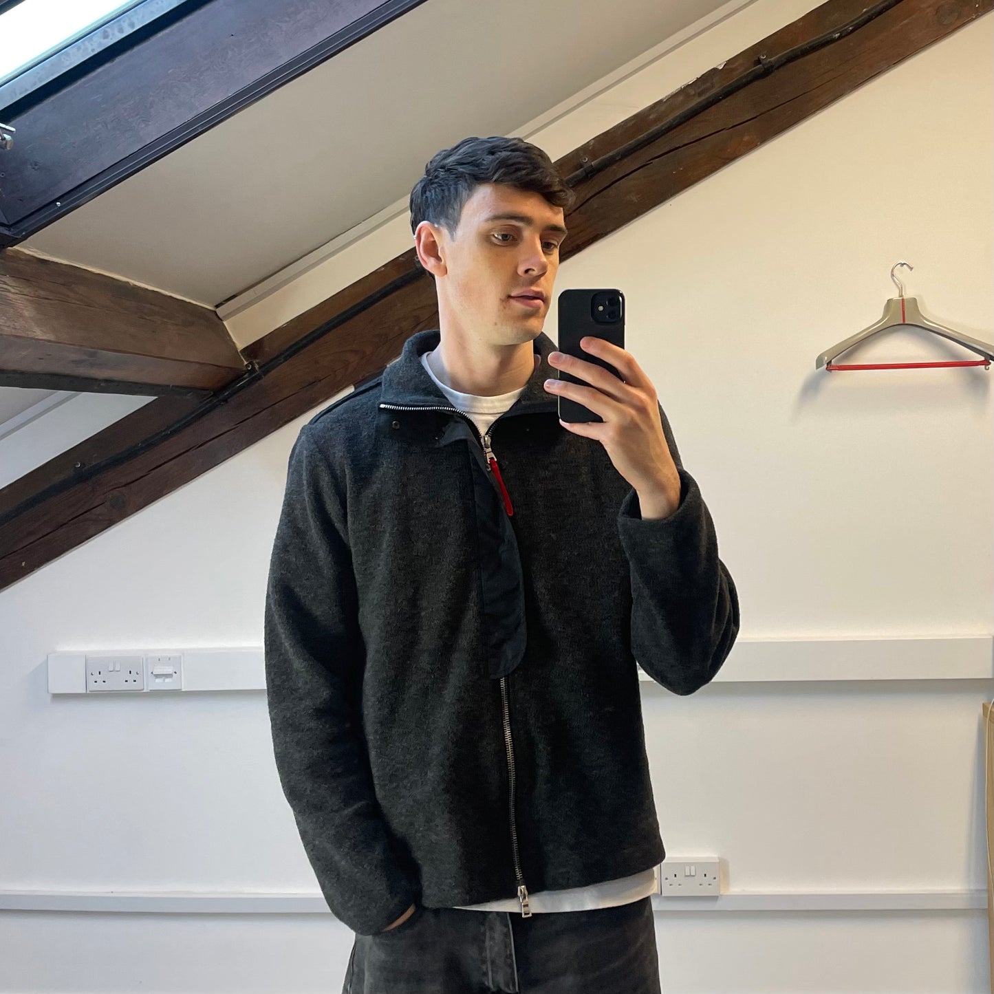 Prada Sport Grey Wool-Blend Fleece Jacket