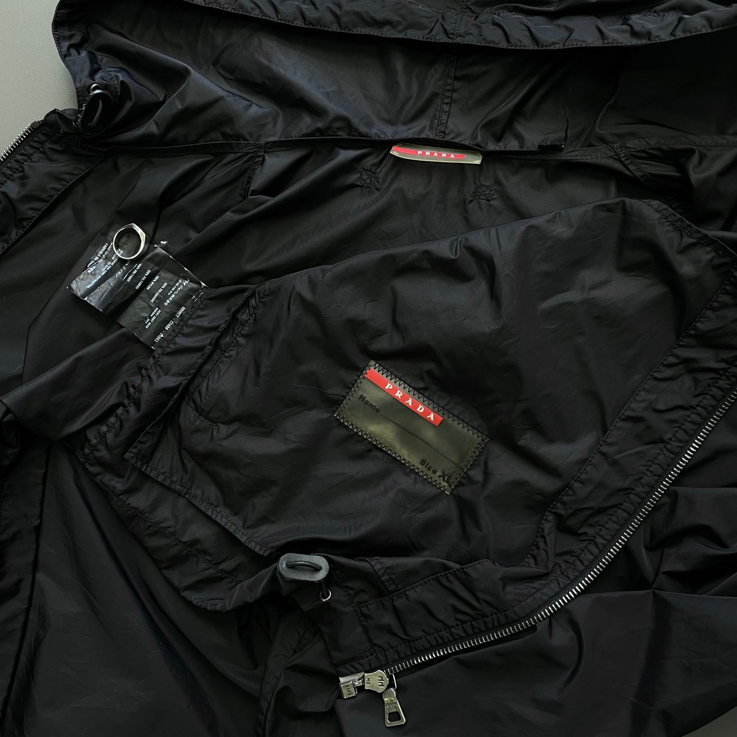 Prada Sport Black 2007 Lightweight Nylon Hooded Windbreaker