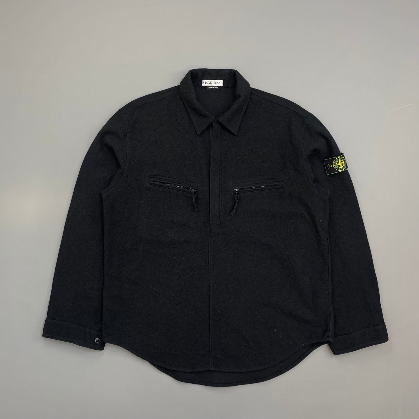 Stone Island Black AW98 Wool Half-Zip Green Edge Badge Smock Overshirt