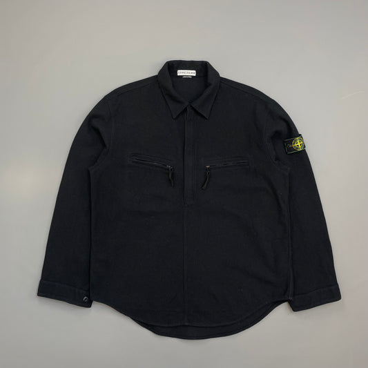 Stone Island Black AW98 Wool Half-Zip Green Edge Badge Smock Overshirt