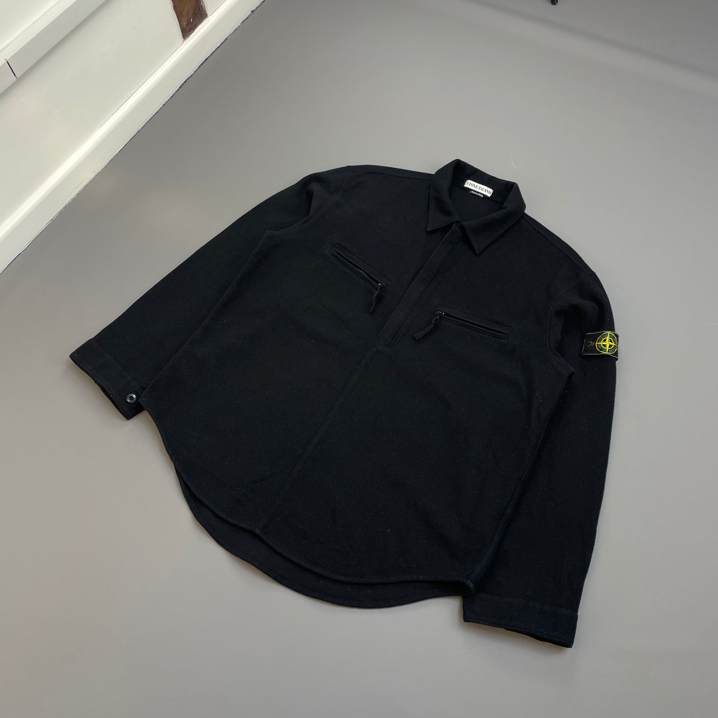 Stone Island Black AW98 Wool Half-Zip Green Edge Badge Smock Overshirt