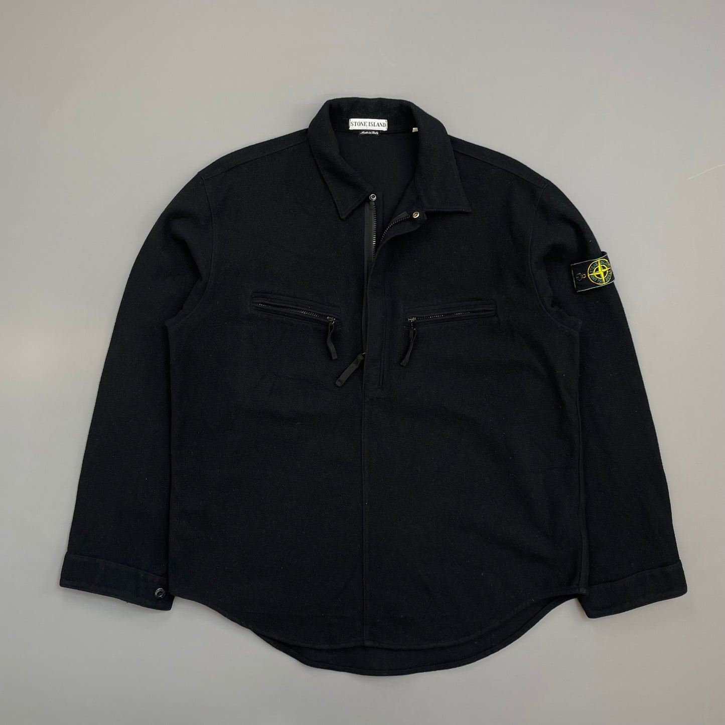 Stone Island Black AW98 Wool Half-Zip Green Edge Badge Smock Overshirt