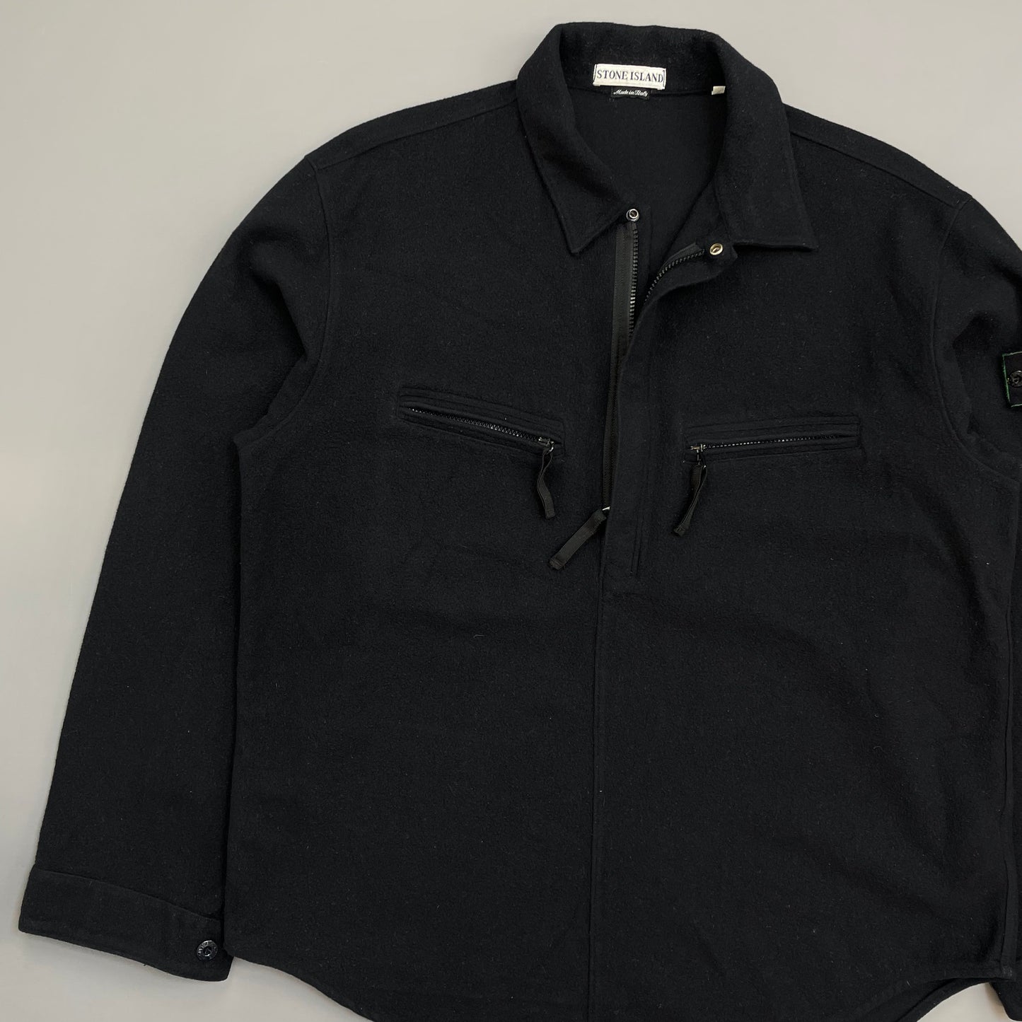 Stone Island Black AW98 Wool Half-Zip Green Edge Badge Smock Overshirt