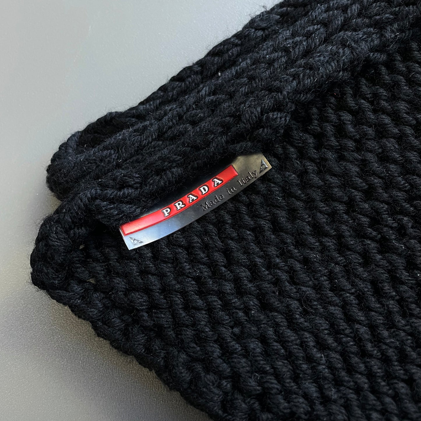 Prada Sport Black 00s Chunky Wool Knit Scarf