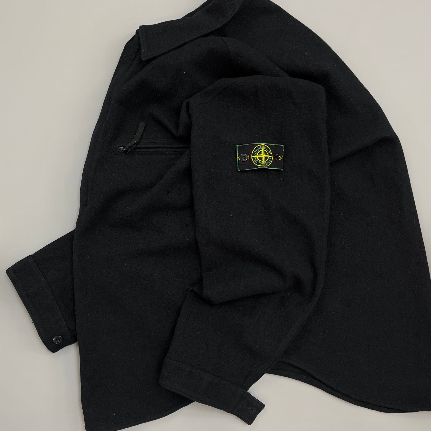 Stone Island Black AW98 Wool Half-Zip Green Edge Badge Smock Overshirt