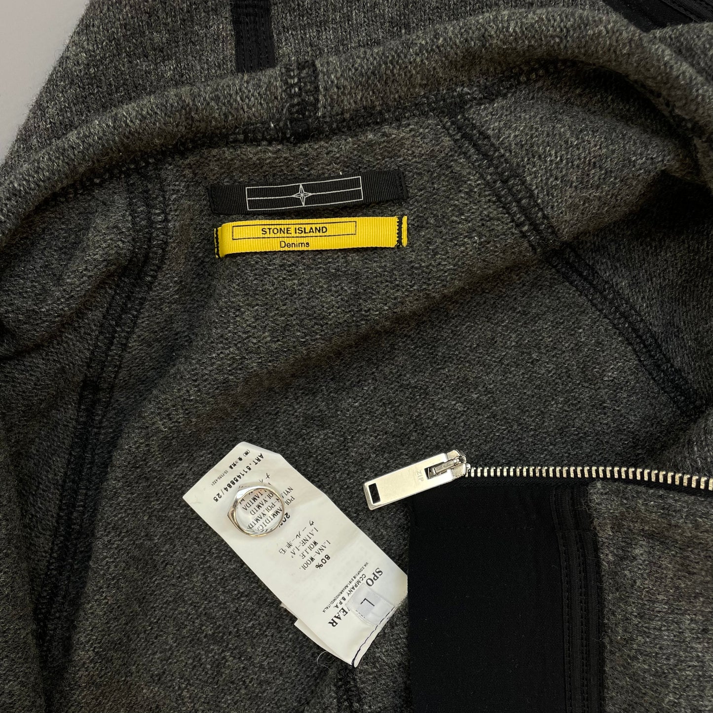 Stone Island Denims AW09 Grey Zip-Through Wool Knit Hoodie