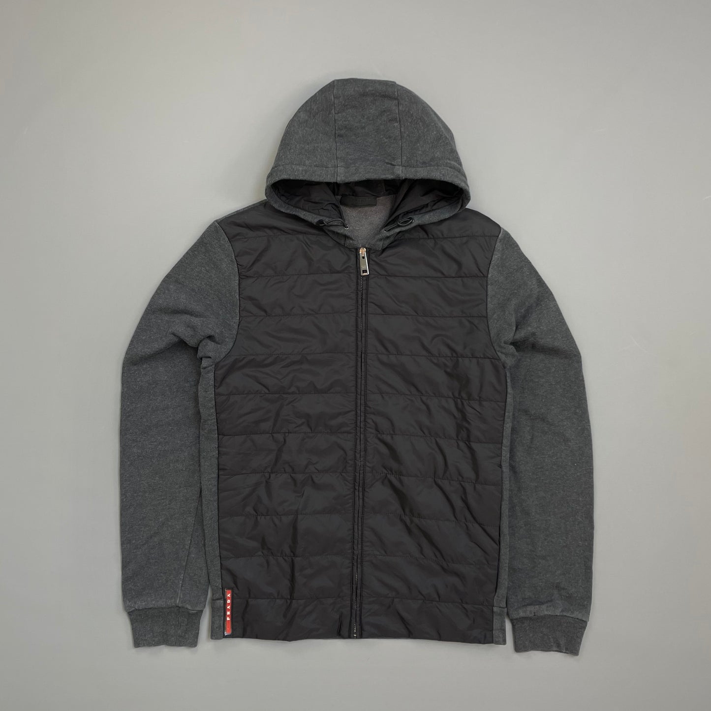 Prada Sport Grey 2016 Nylon Padded Hybrid Hooded Jacket
