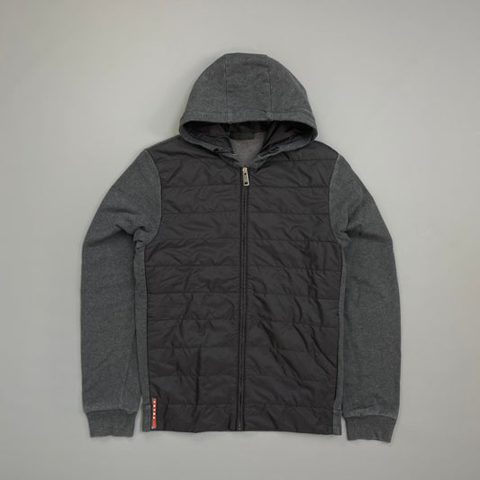 Prada Sport Grey 2016 Nylon Padded Hybrid Hooded Jacket