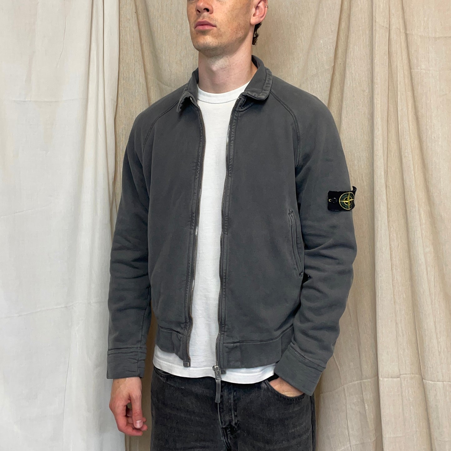 Stone Island Black AW06 Compass Emblem Zip-Through Cotton Jacket