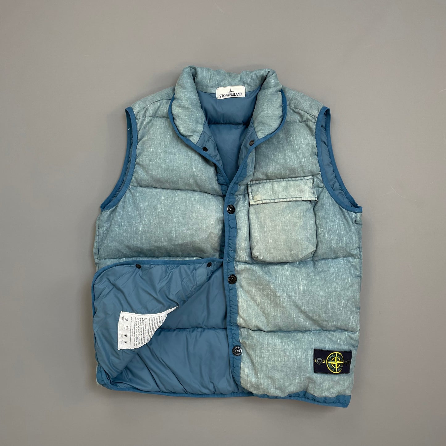 Stone Island Blue AW18 Two-Tone Lino Resinato Down-TC Puffer Gilet