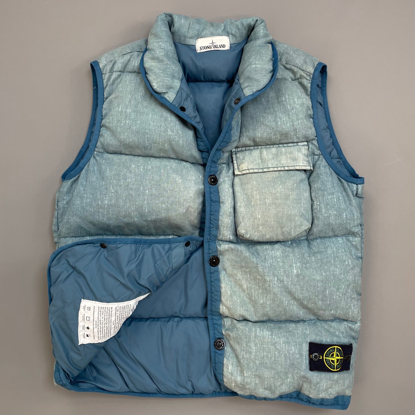 Stone Island Blue AW18 Two-Tone Lino Resinato Down-TC Puffer Gilet