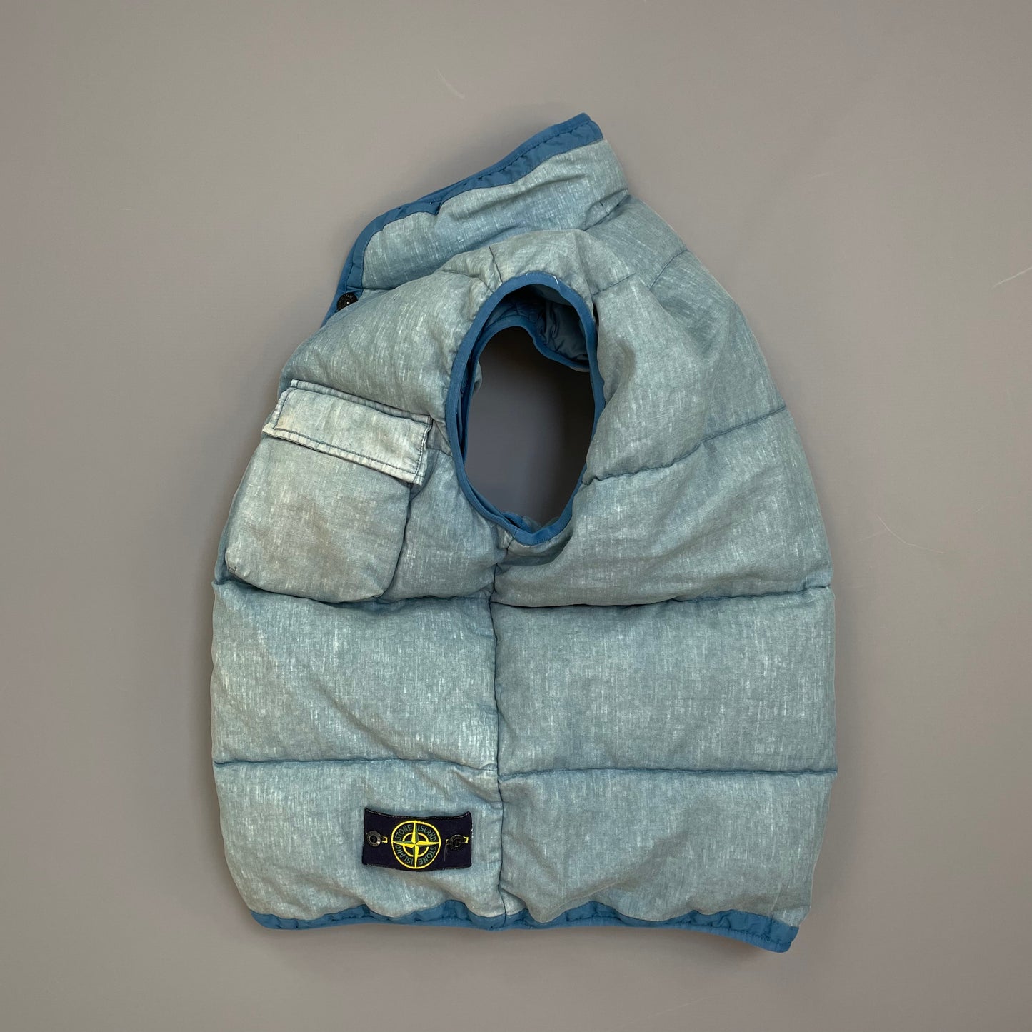 Stone Island Blue AW18 Two-Tone Lino Resinato Down-TC Puffer Gilet