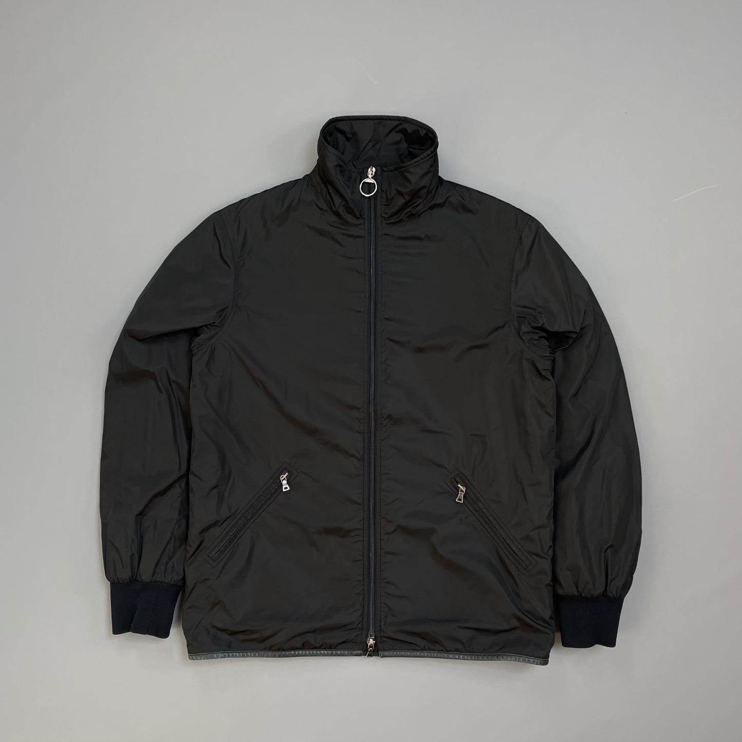 Prada Sport Black 00s Leather Trim Nylon Padded Jacket