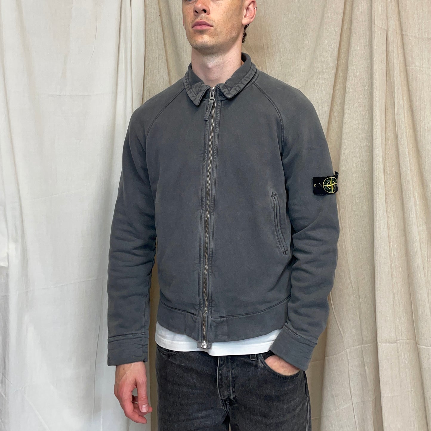 Stone Island Black AW06 Compass Emblem Zip-Through Cotton Jacket