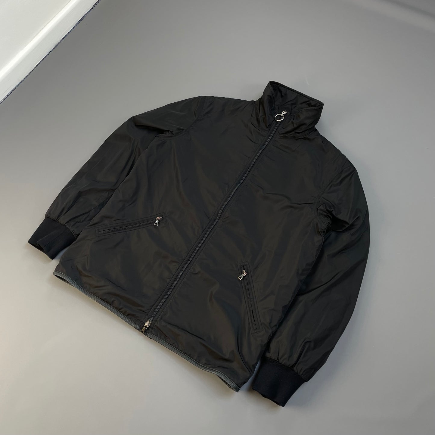 Prada Sport Black 00s Leather Trim Nylon Padded Jacket