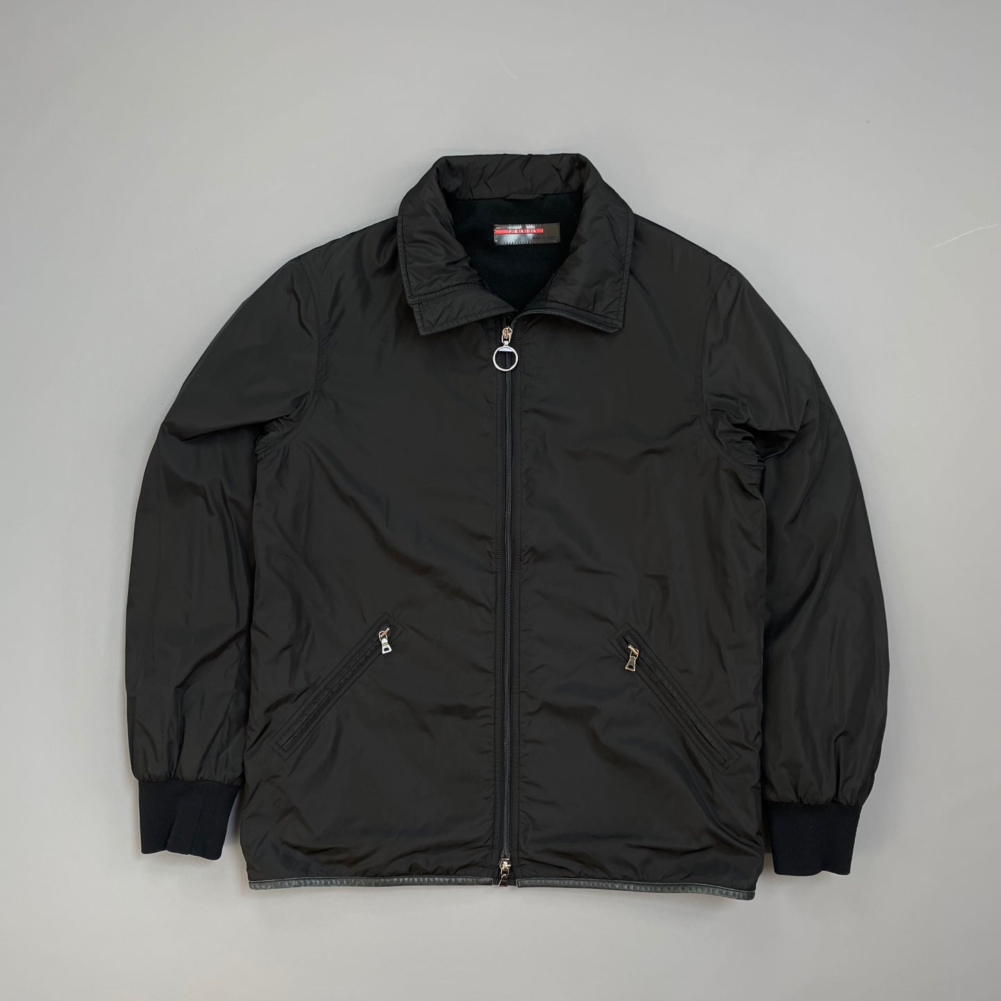 Prada Sport Black 00s Leather Trim Nylon Padded Jacket
