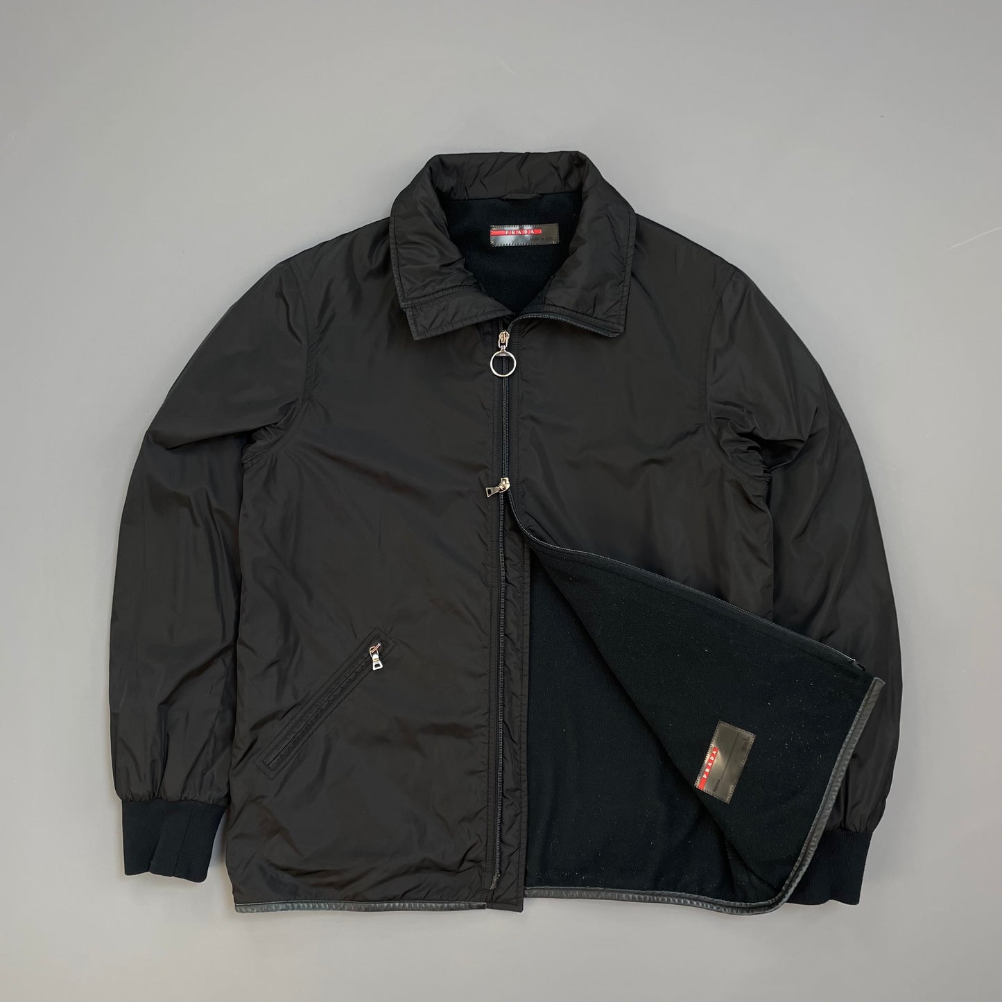 Prada Sport Black 00s Leather Trim Nylon Padded Jacket