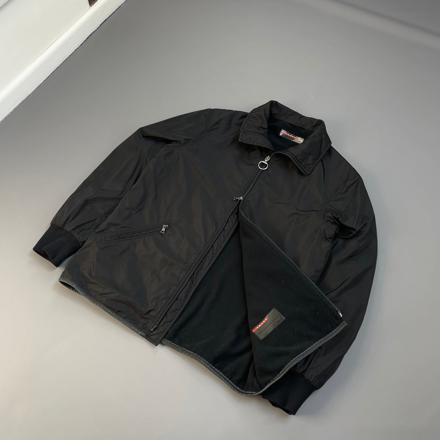 Prada Sport Black 00s Leather Trim Nylon Padded Jacket
