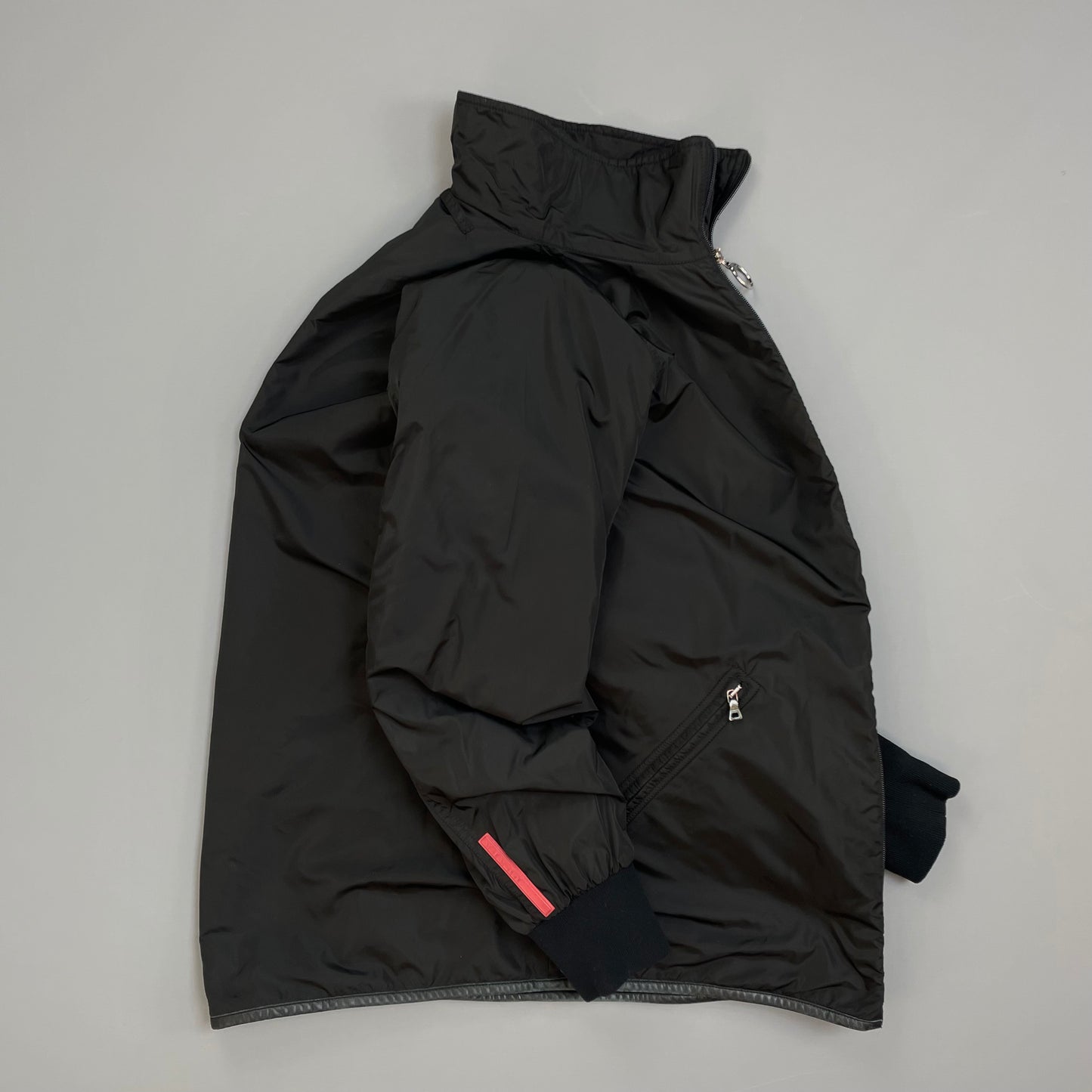 Prada Sport Black 00s Leather Trim Nylon Padded Jacket