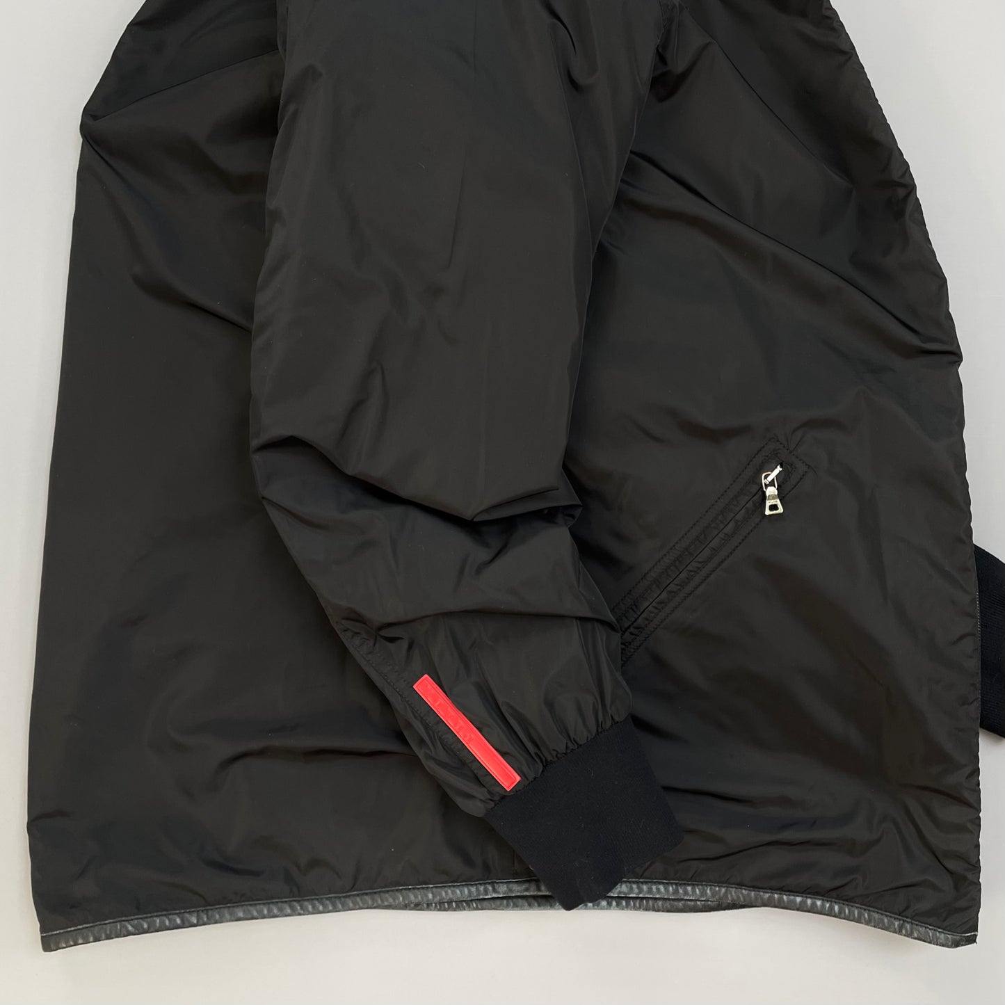 Prada Sport Black 00s Leather Trim Nylon Padded Jacket