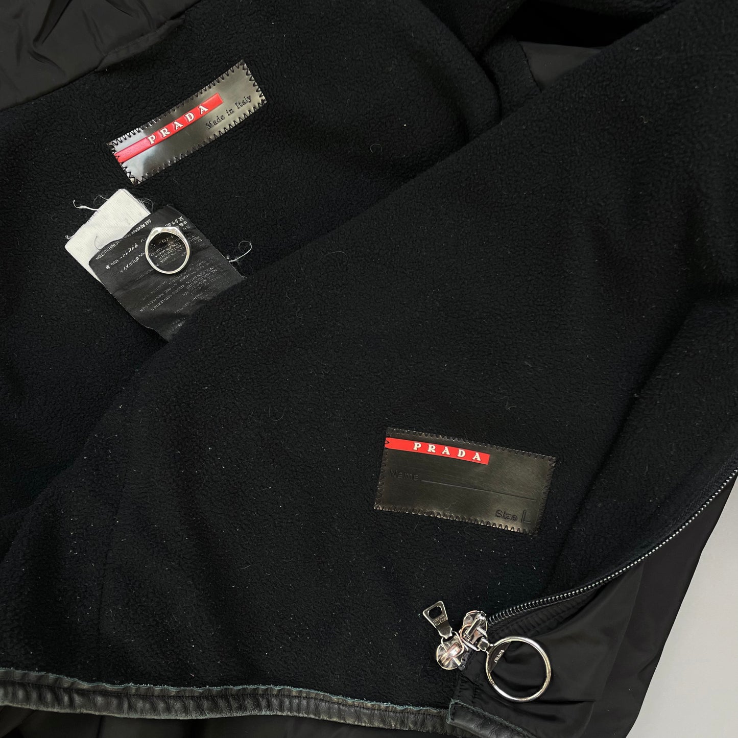 Prada Sport Black 00s Leather Trim Nylon Padded Jacket