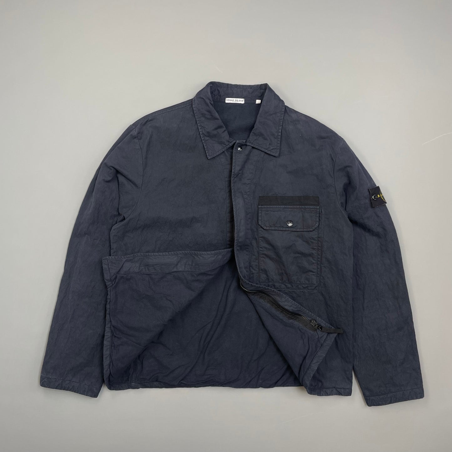 Stone Island Navy 00s Coated Cotton Lined Zip-Through Workwear Jacket