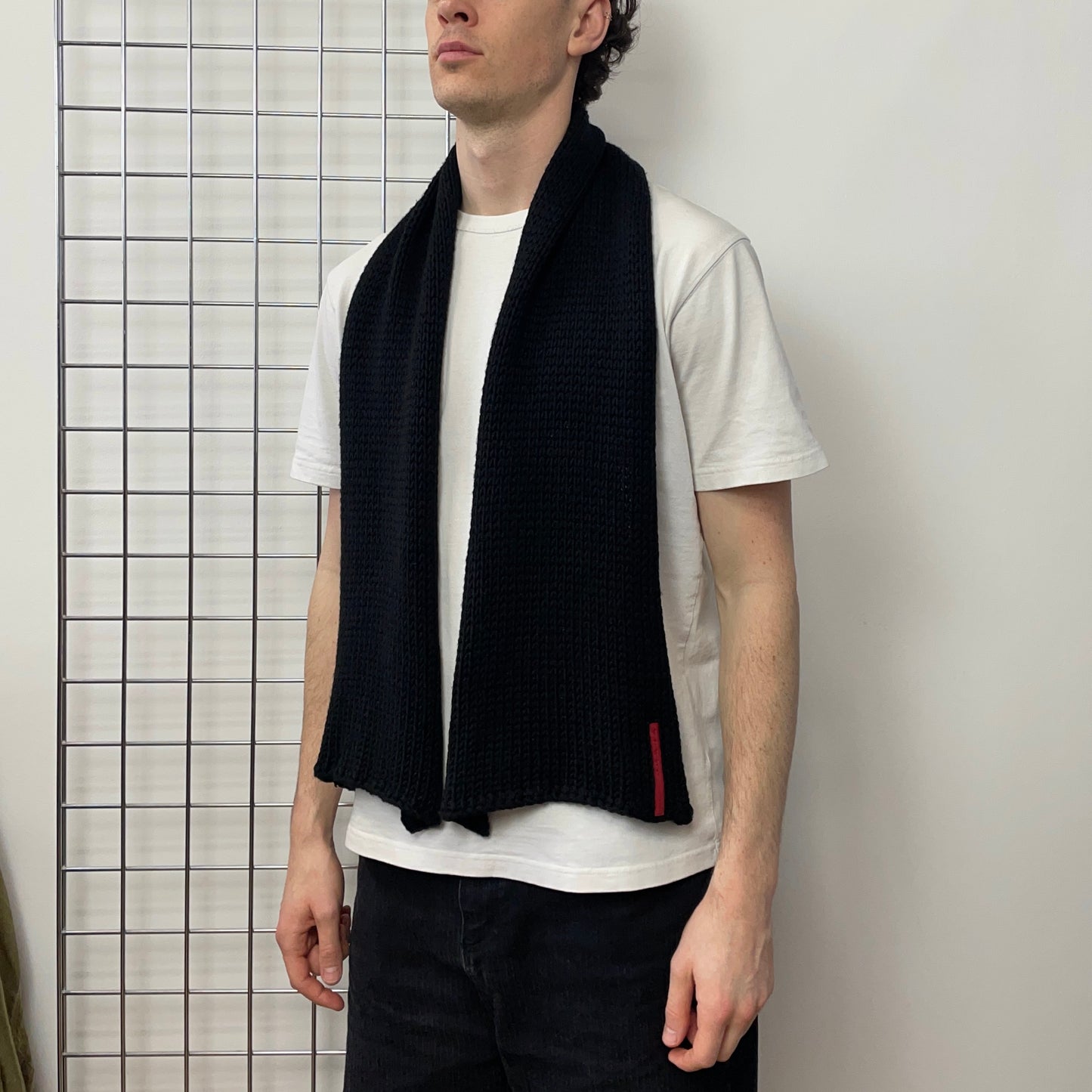 Prada Sport Black 00s Chunky Wool Knit Scarf