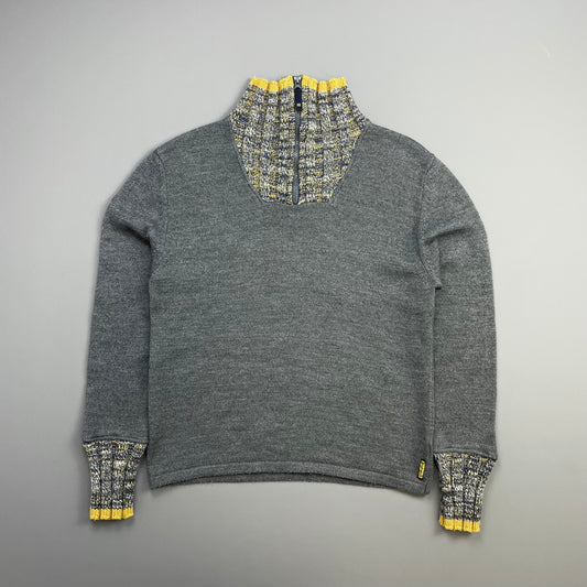 Armani Jeans Grey & Multicolour 00s Alpaca & Wool Blend Knit Half-Zip Jumper