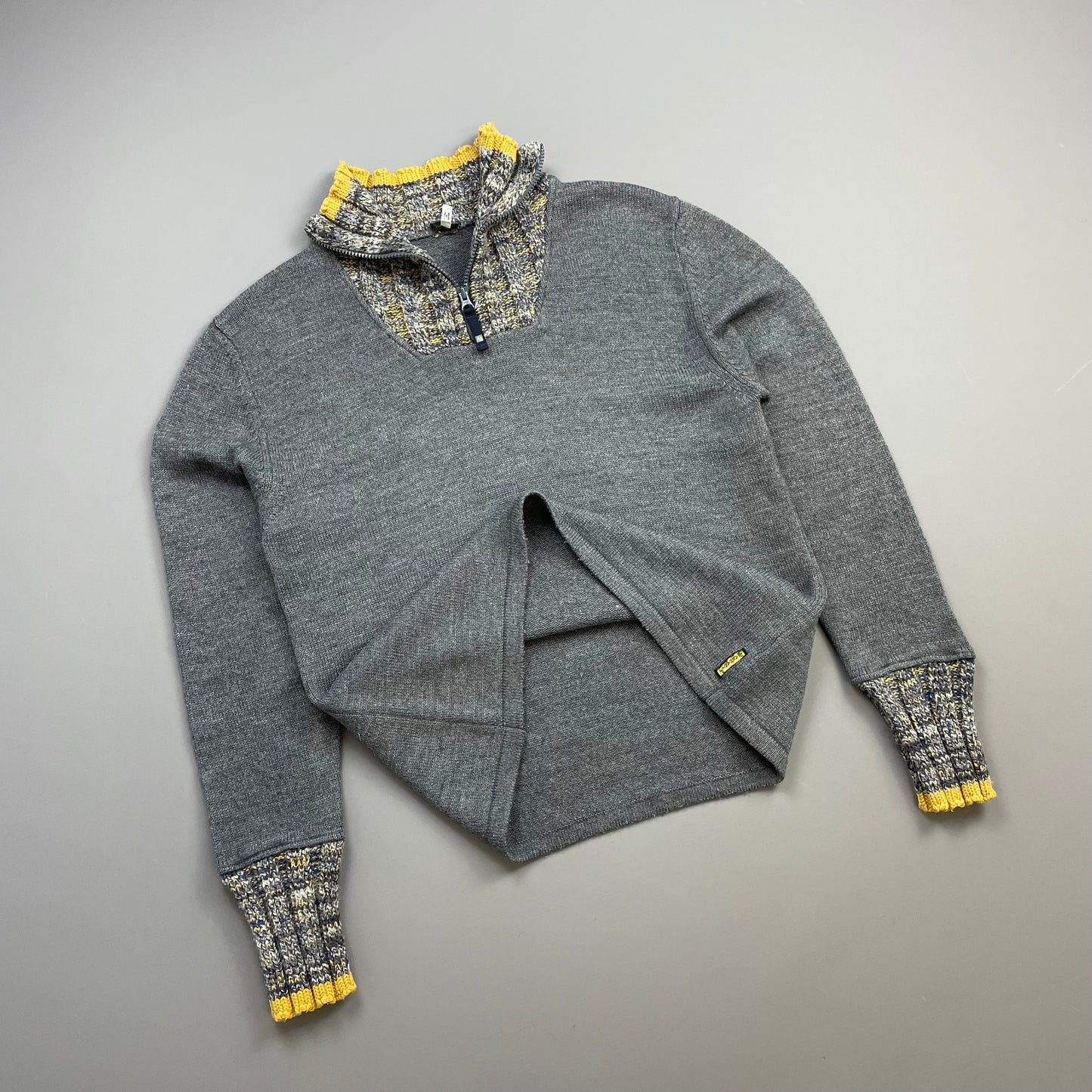 Armani Jeans Grey & Multicolour 00s Alpaca & Wool Blend Knit Half-Zip Jumper