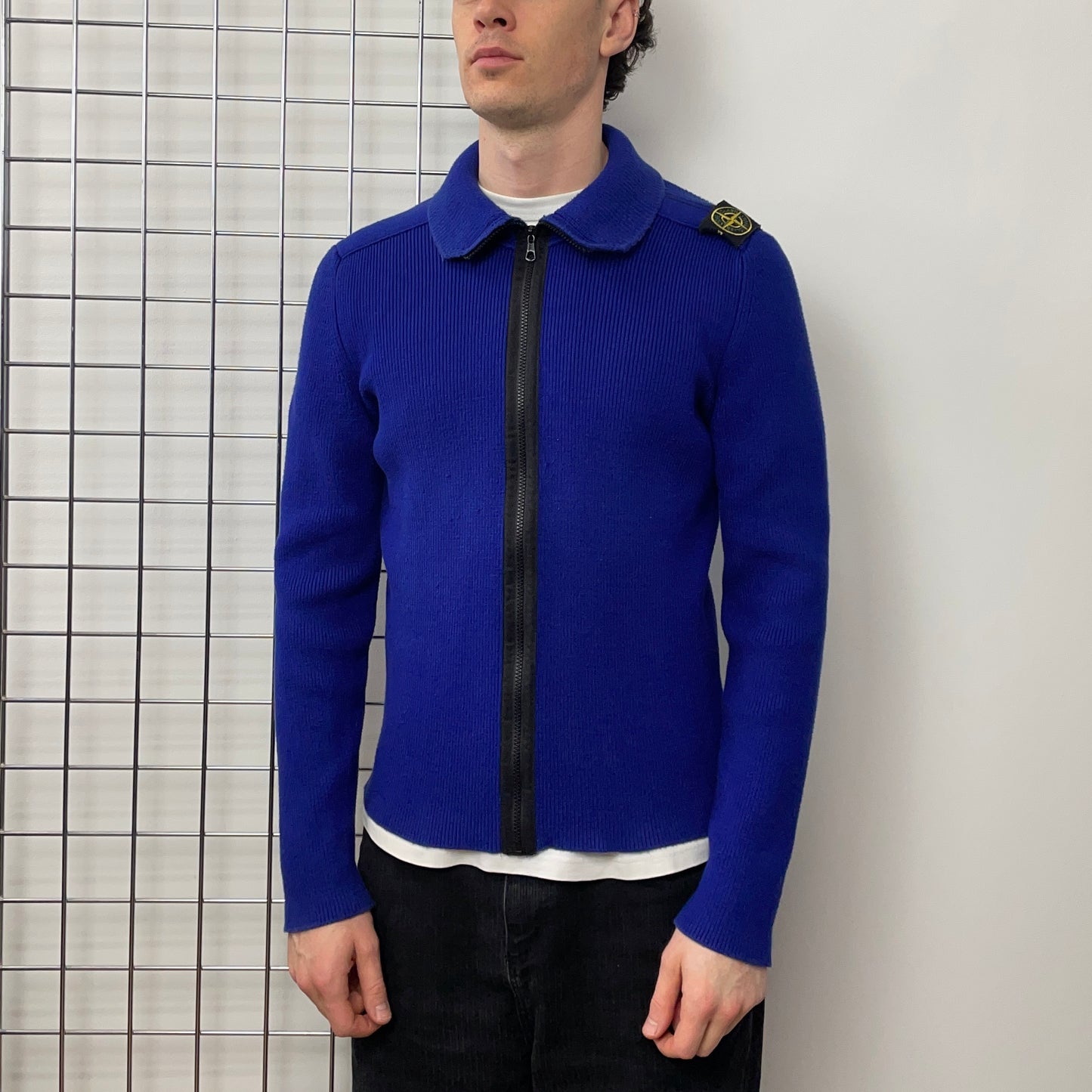 Stone Island Blue AW08 Zip-Through Knit Cardigan Jacket