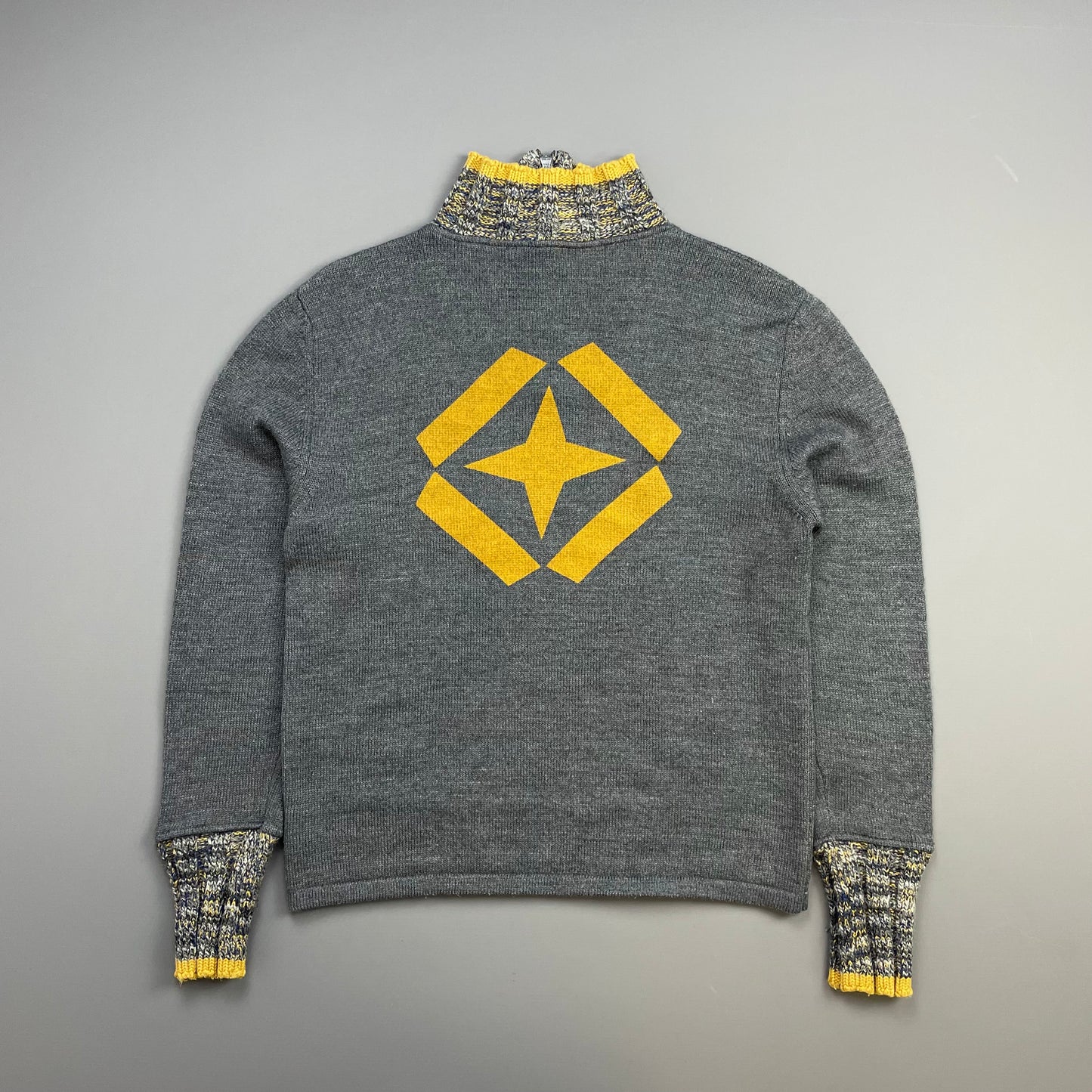 Armani Jeans Grey & Multicolour 00s Alpaca & Wool Blend Knit Half-Zip Jumper